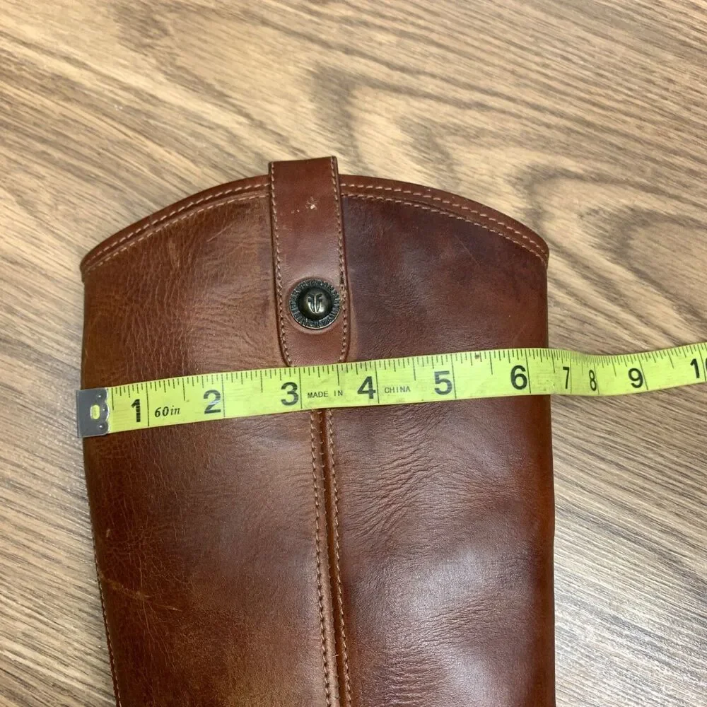 Frye #77167 Melissa Button Brown Tall Leather Riding Biker Womens Boots‎ Size 6B